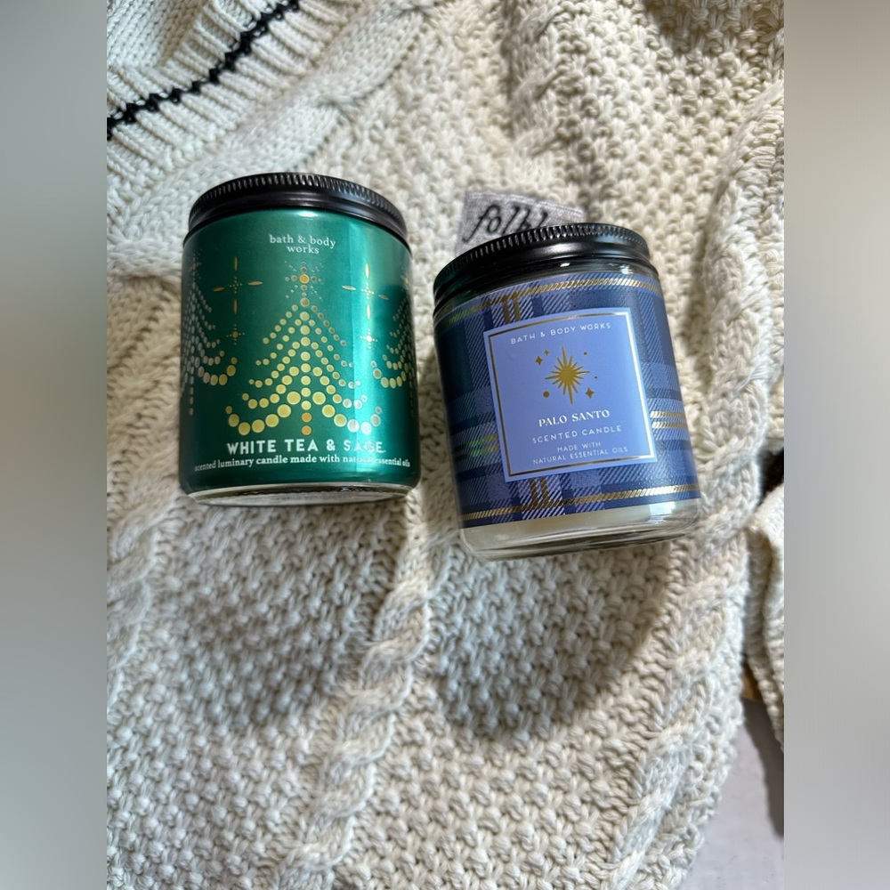 Bath & Body Works Palo Santo and White & sage NWT single wick candle lot of 2
